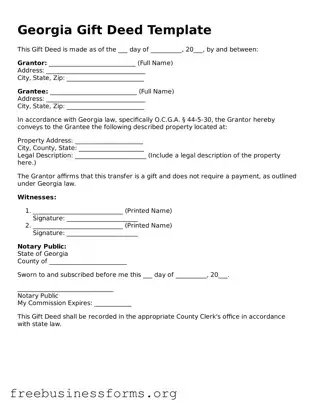 Blank  Gift Deed Template for Georgia