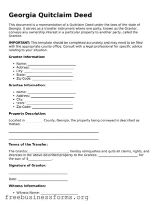 Blank  Quitclaim Deed Template for Georgia