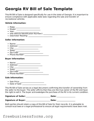 Blank  RV Bill of Sale Template for Georgia