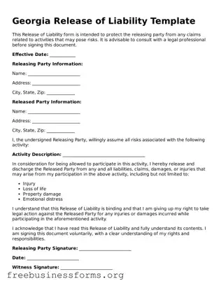 Blank  Release of Liability Template for Georgia