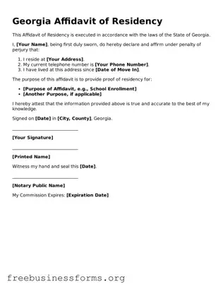 Blank  Affidavit of Residency Template for Georgia