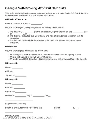 Blank  Self-Proving Affidavit Template for Georgia