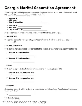 Blank  Marital Separation Agreement Template for Georgia