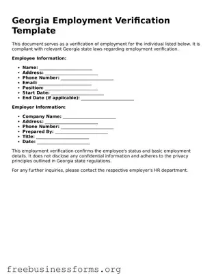 Blank  Employment Verification Template for Georgia