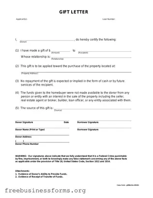 Official Gift Letter Form in PDF