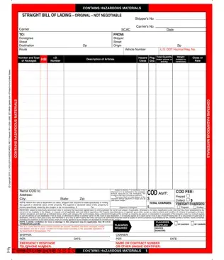 Official Hazard Bill Of Ladden Form in PDF