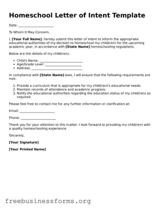 Official Homeschool Letter of Intent Form