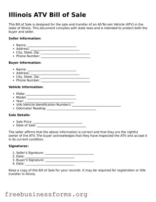 Blank  ATV Bill of Sale Template for Illinois