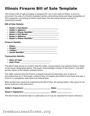 Blank  Firearm Bill of Sale Template for Illinois