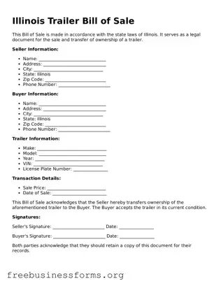 Blank  Trailer Bill of Sale Template for Illinois