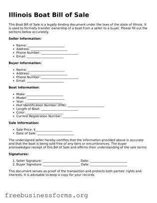 Blank  Boat Bill of Sale Template for Illinois