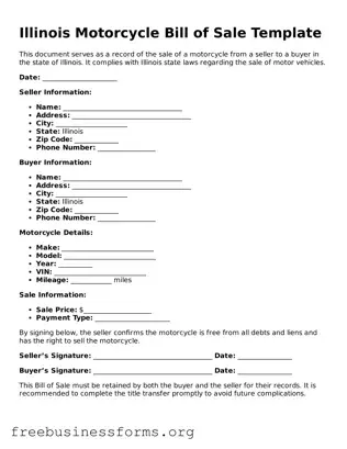 Blank  Motorcycle Bill of Sale Template for Illinois