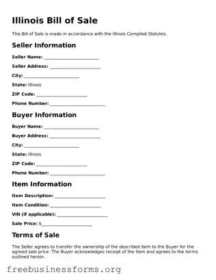 Blank  Bill of Sale Template for Illinois