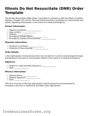 Blank  Do Not Resuscitate Order Template for Illinois