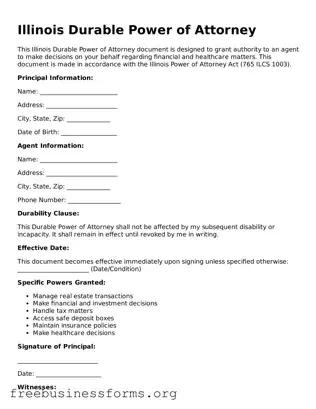 Blank  Durable Power of Attorney Template for Illinois