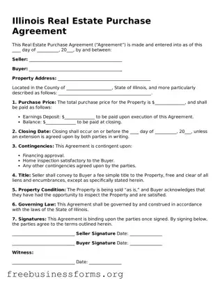 Blank  Real Estate Purchase Agreement Template for Illinois