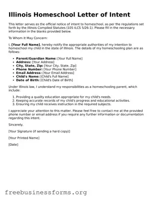Blank  Homeschool Letter of Intent Template for Illinois