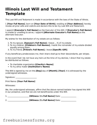 Blank  Last Will and Testament Template for Illinois