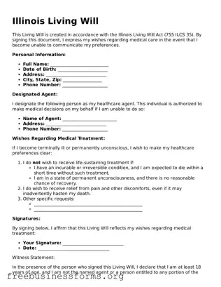 Blank  Living Will Template for Illinois