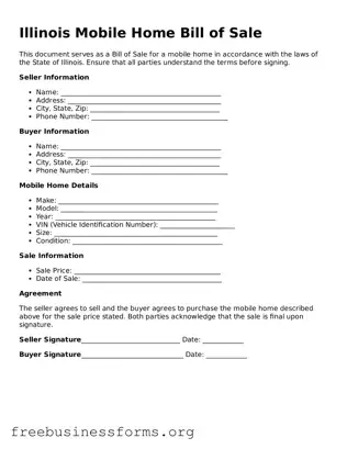 Blank  Mobile Home Bill of Sale Template for Illinois