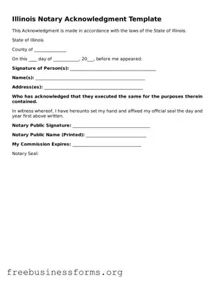 Blank  Notary Acknowledgement Template for Illinois