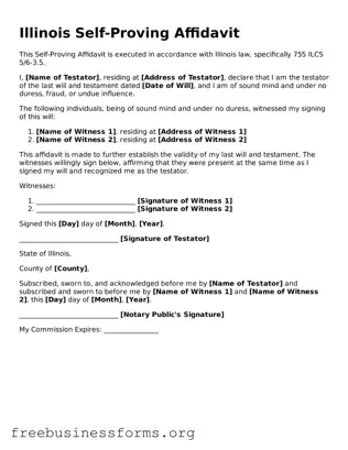 Blank  Self-Proving Affidavit Template for Illinois