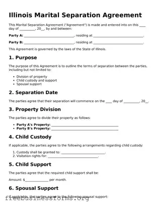 Blank  Marital Separation Agreement Template for Illinois