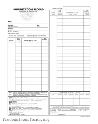 Official Immunization Record Form in PDF