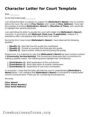 Official Character Letter for Court Form