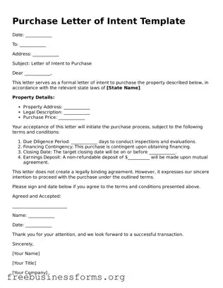 Official Purchase Letter of Intent Form