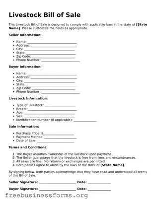 Official Livestock Bill of Sale Form