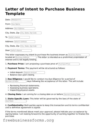 Official Letter of Intent to Purchase Business Form