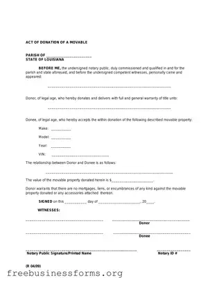 Official Louisiana act of donation Form in PDF