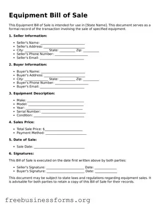 Official Equipment Bill of Sale Form