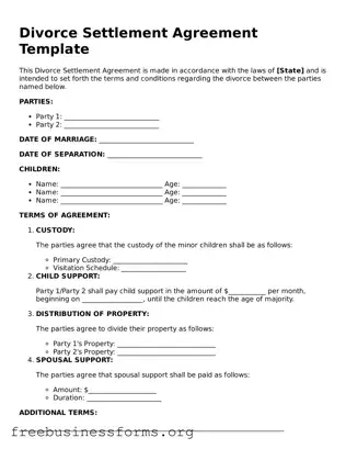 Official Divorce Settlement Agreement Form