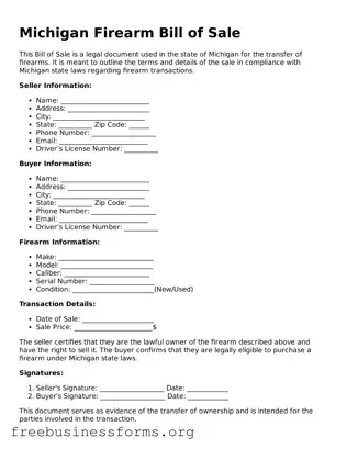 Blank  Firearm Bill of Sale Template for Michigan