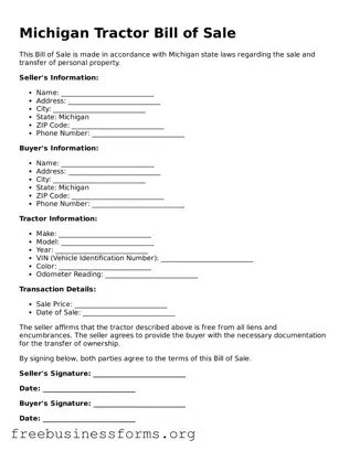 Blank  Tractor Bill of Sale Template for Michigan