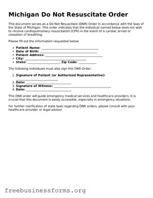 Blank  Do Not Resuscitate Order Template for Michigan