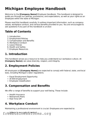 Blank  Employee Handbook Template for Michigan
