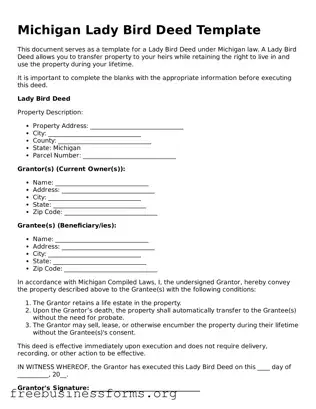 Blank  Lady Bird Deed Template for Michigan