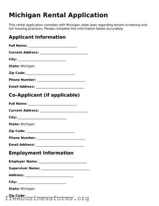 Blank  Rental Application Template for Michigan