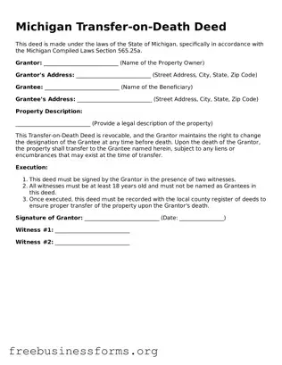 Blank  Transfer-on-Death Deed Template for Michigan