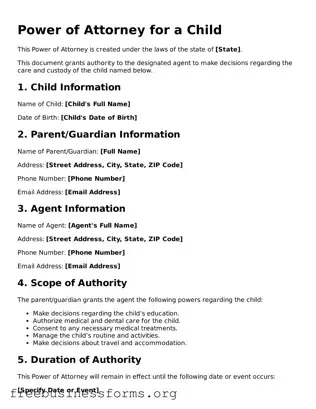Official Power of Attorney for a Child Form