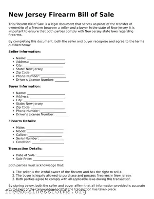 Blank  Firearm Bill of Sale Template for New Jersey