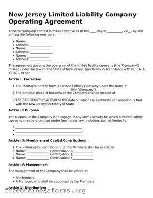 Blank  Operating Agreement Template for New Jersey