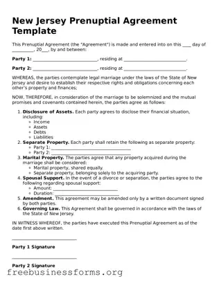 Blank  Prenuptial Agreement Template for New Jersey