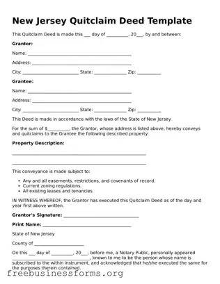 Blank  Quitclaim Deed Template for New Jersey