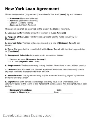 Blank  Loan Agreement Template for New York