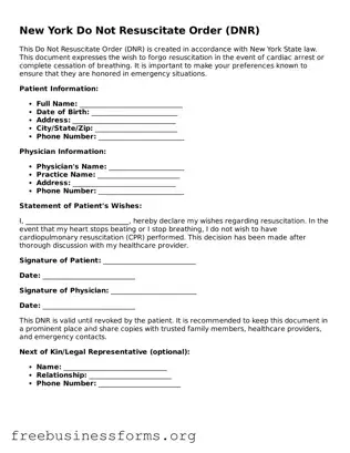Blank  Do Not Resuscitate Order Template for New York