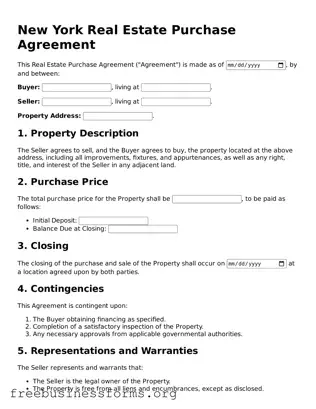 Blank  Real Estate Purchase Agreement Template for New York